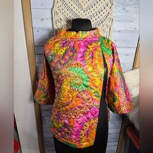 Vtg 60's 70's Vibrant Psychedelic Paisley Quilted Asymmetrical Blazer Jacket